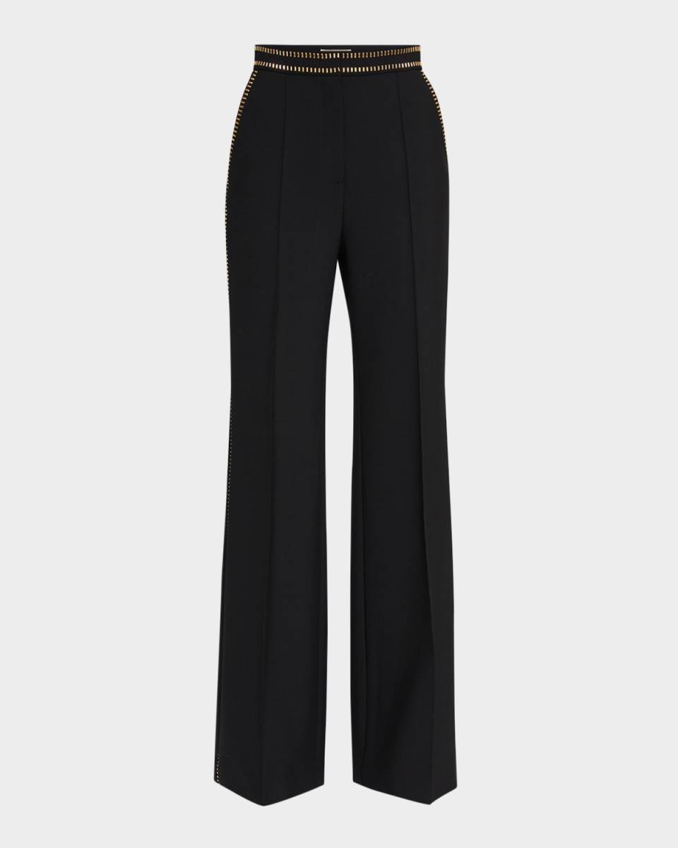Embellished Wide-Leg Cady Pants